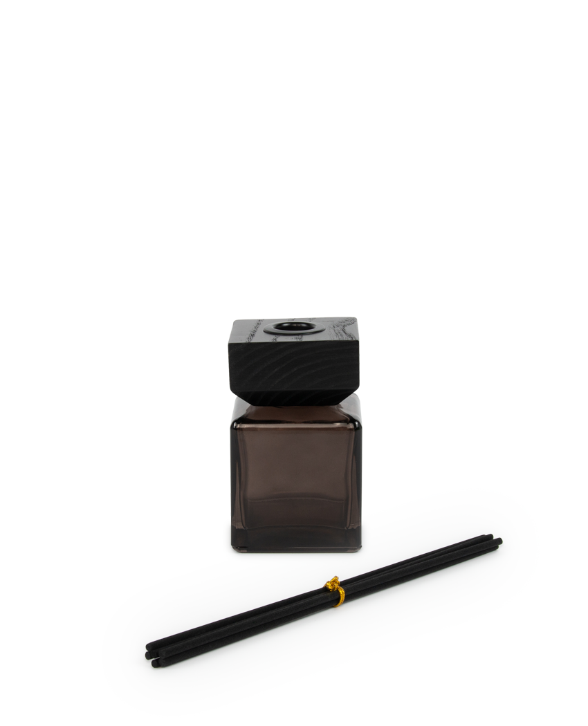 Square Glass Diffuser - Glossy Brown with wooden Lid - 100 Ml - 3008