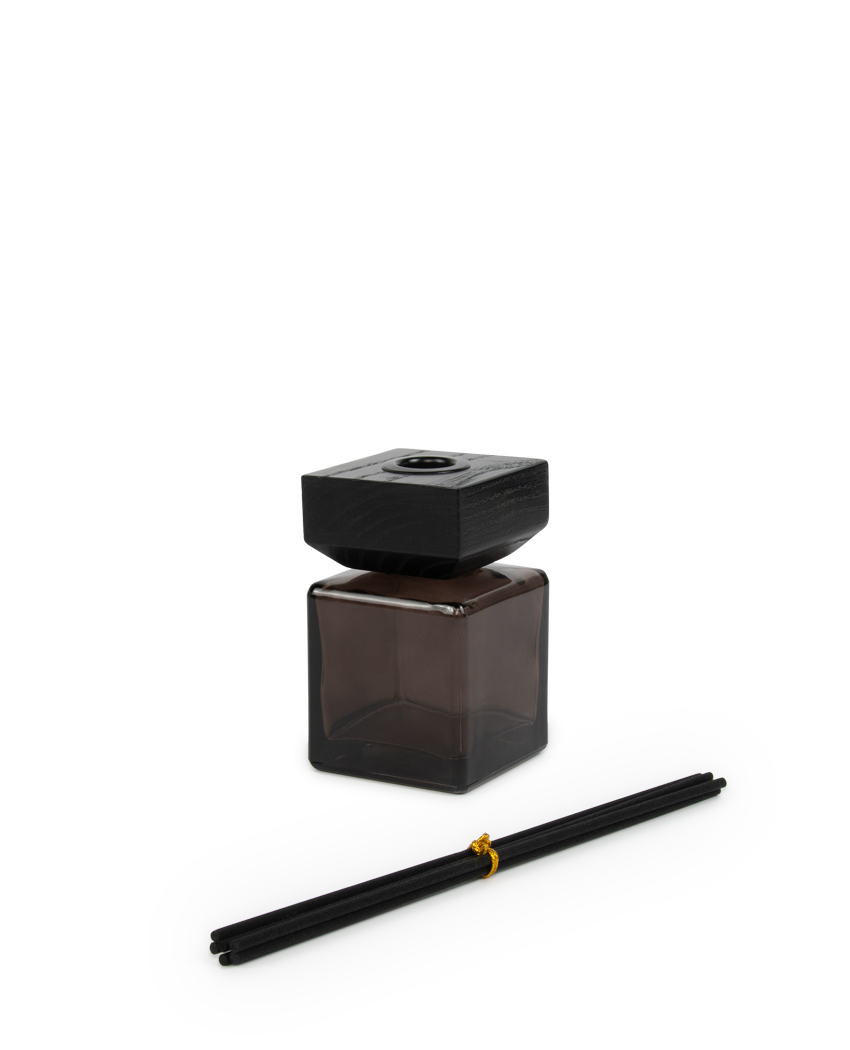Square Glass Diffuser - Glossy Brown with wooden Lid - 100 Ml - 3008